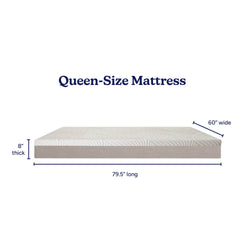 Queen-size mattress dimensions: 60 inches wide, 79.5 inches long, 8 inches thick.