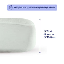 Secure mattress cover with 5-inch skirt fits up to 5-inch mattress for enhanced sleep comfort.