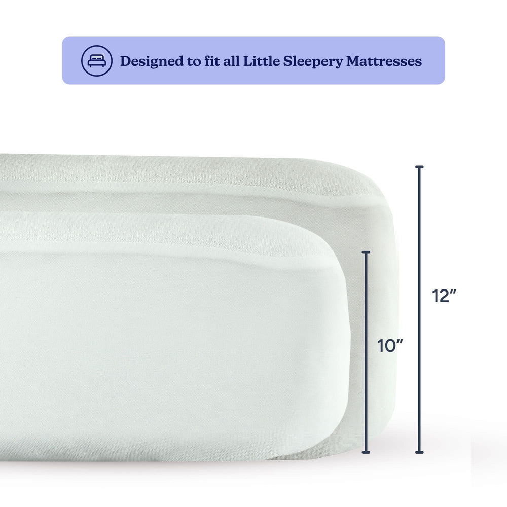 Two sizes of Little Sleepy Head Mattress Pads, designed to fit perfectly with Little Sleepy Head Mattresses, showcasing 10-inch and 12-inch thickness options.