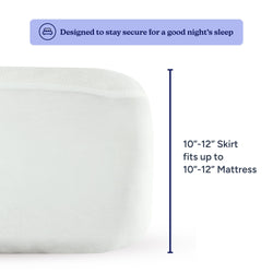 White mattress with a secure-fitting 10-12 inch skirt for improved sleep quality.