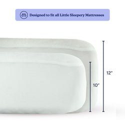 Two white mattresses with dimensions labeled for Little Sleepy Mattresses.