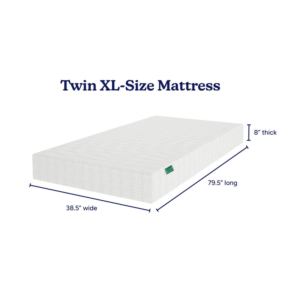 Twin XL size mattress dimensions: 38.5" wide, 79.5" long, 8" thick.