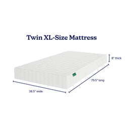 Twin XL size mattress dimensions: 38.5" wide, 79.5" long, 8" thick.